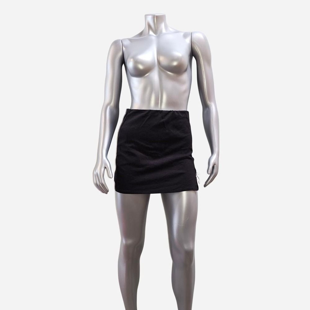 Windsor Black Mini Skirt Womens L Side Slit White Bow Bodycon Stretch Knit Skirt